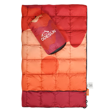 ODESUN Puffy blanket in carrying case for easy packing and travel.