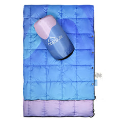 ODESUN Puffy blanket overview, foldable display highlighting portable warmth for outdoor adventures.
