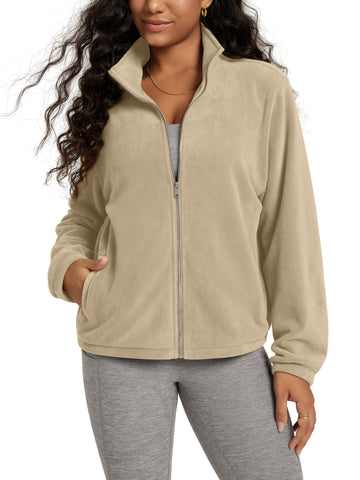 ODODOS polar fleece jacket sandstone front view offers cozy everyday warmth.