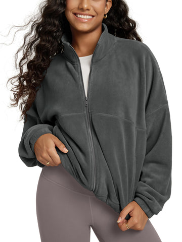 ODODOS women's polar fleece full-zip jacket in charcoal, showcasing versatile layering appeal.