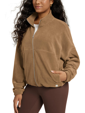ODODOS women's polar fleece full-zip cinchable jacket front view for daily layering warmth.