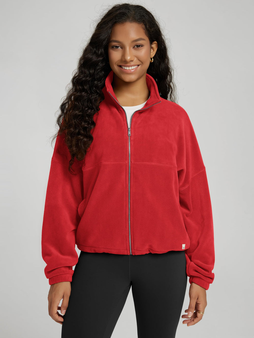 ODODOS polar fleece jacket red cinchable-hem shows adjustable fit