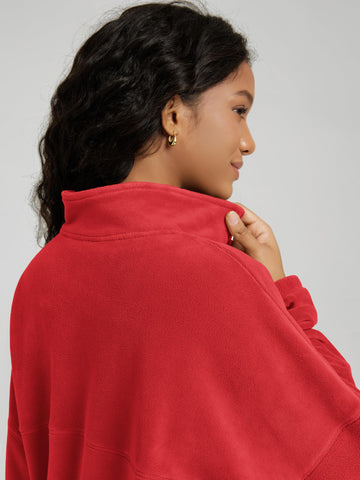 ODODOS red polar fleece jacket straight-on view for everyday styling