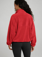 ODODOS jacket red zipper detail emphasizes sleek funnel neck warmth