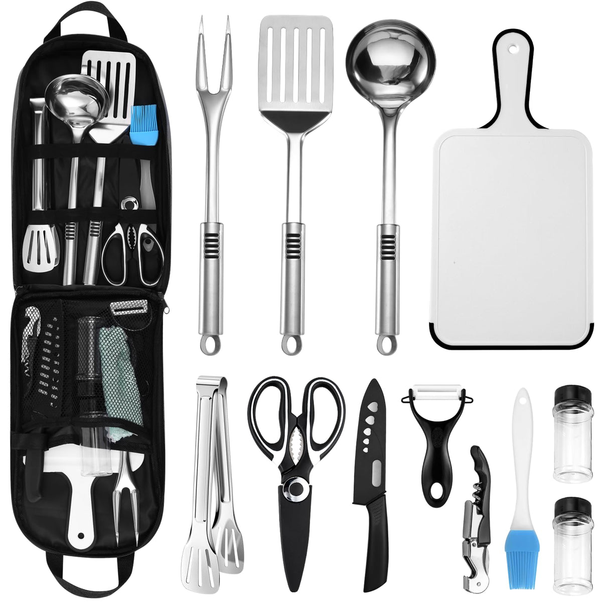 Odoland 14pcs camping utensils set with chef knife for precise campsite prep
