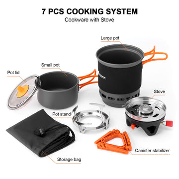 Odoland 1L pot with integrated burner for compact camping meals.