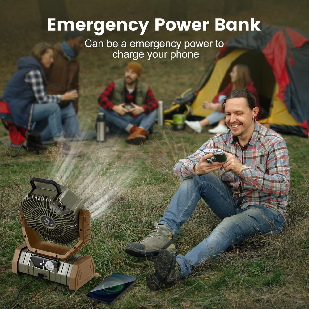 Odoland 30,000mAh battery powers fan and lantern for extended outdoor use.