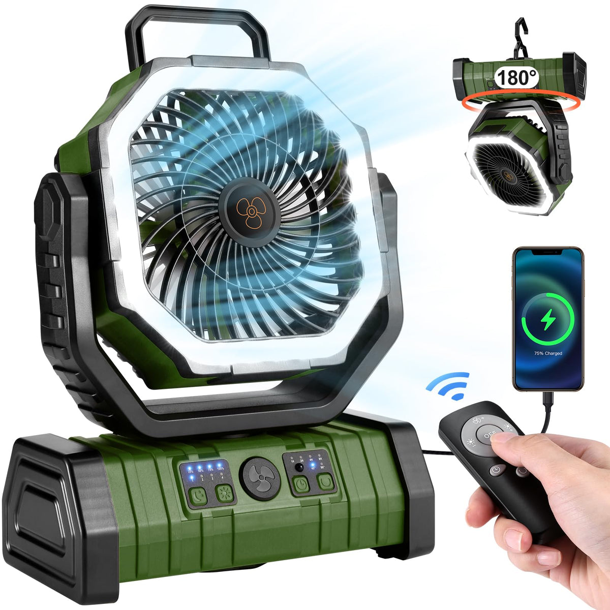 Odoland 30000mAh camping fan with LED lantern for portable tent lighting