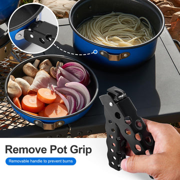 Odoland blue cookware stands out for easy campsite identification