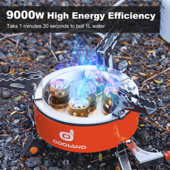 Odoland 9000W stove-ignition enables instant ignition for quick meals in the wild.