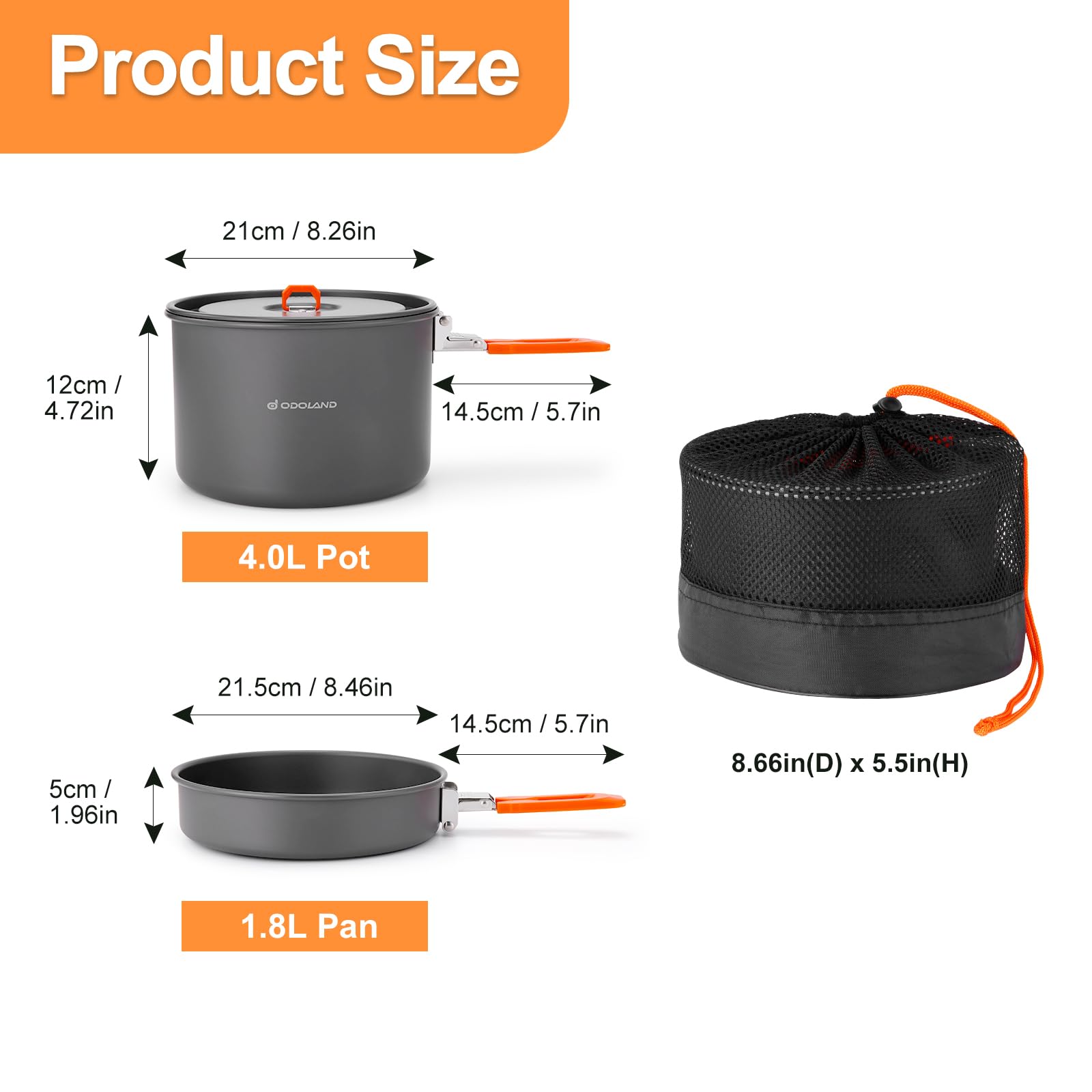Odoland camping cookware fry pan highlighting non-stick surface for quick searing during outdoor meals.