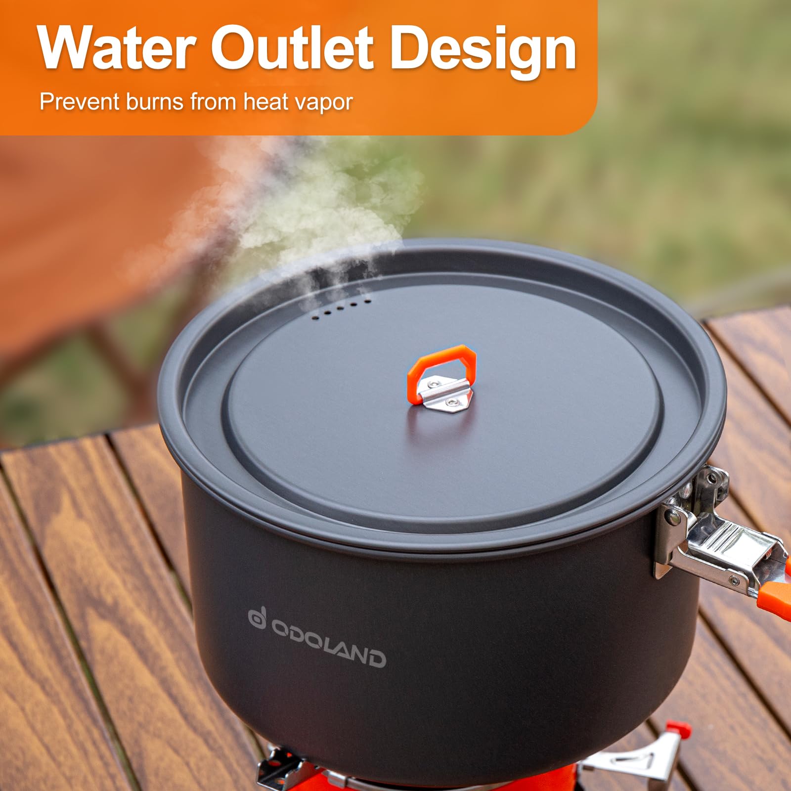 Odoland hard anodized aluminum pot with locking stainless steel handle for durable, quick-heat cooking.