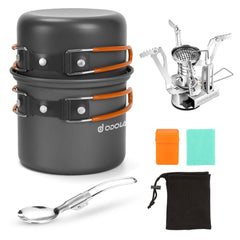 Odoland camping cookware kit pot set ready for quick outdoor meals