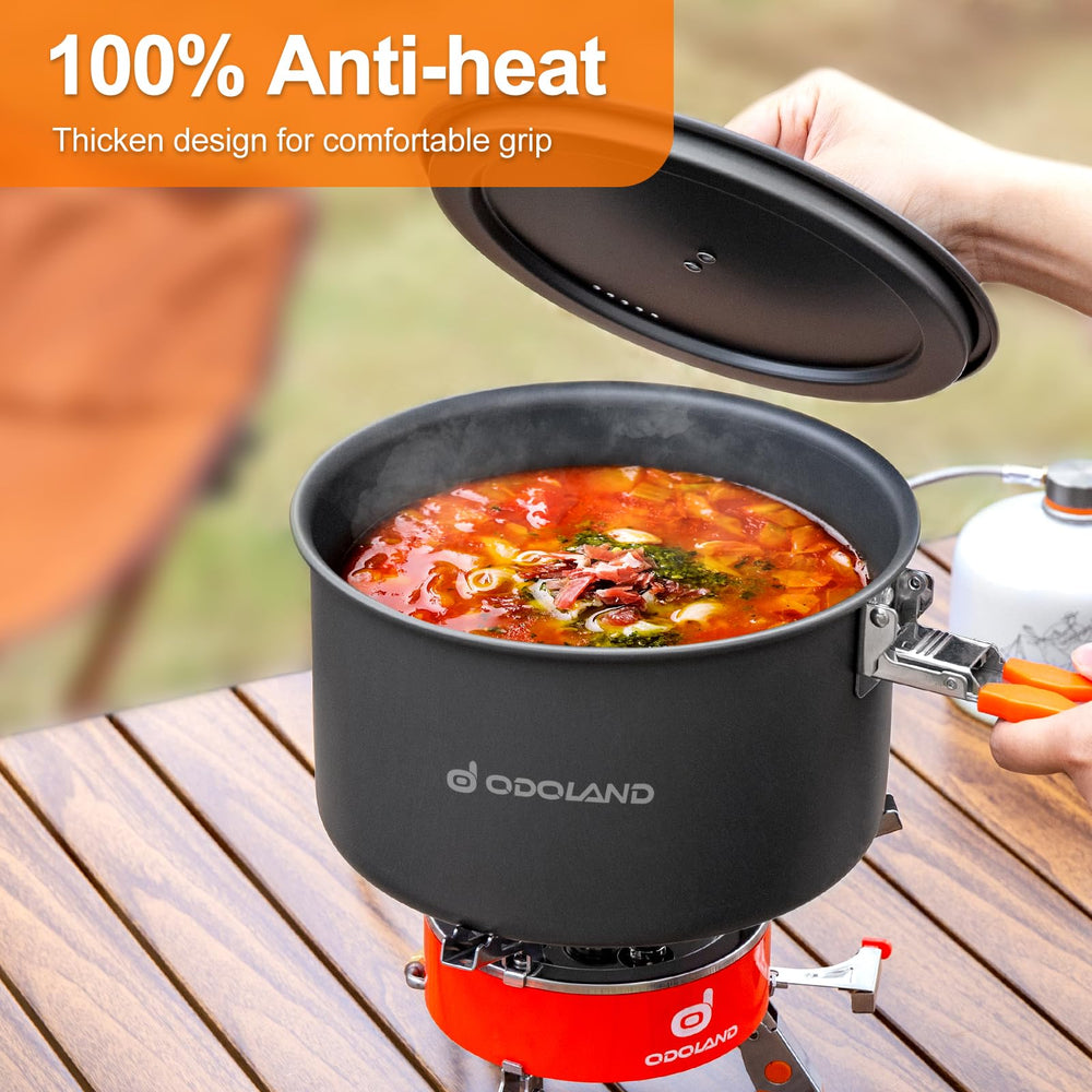 Odoland mesh bag shows drawstring closure keeping cookware secure during outdoor adventures.