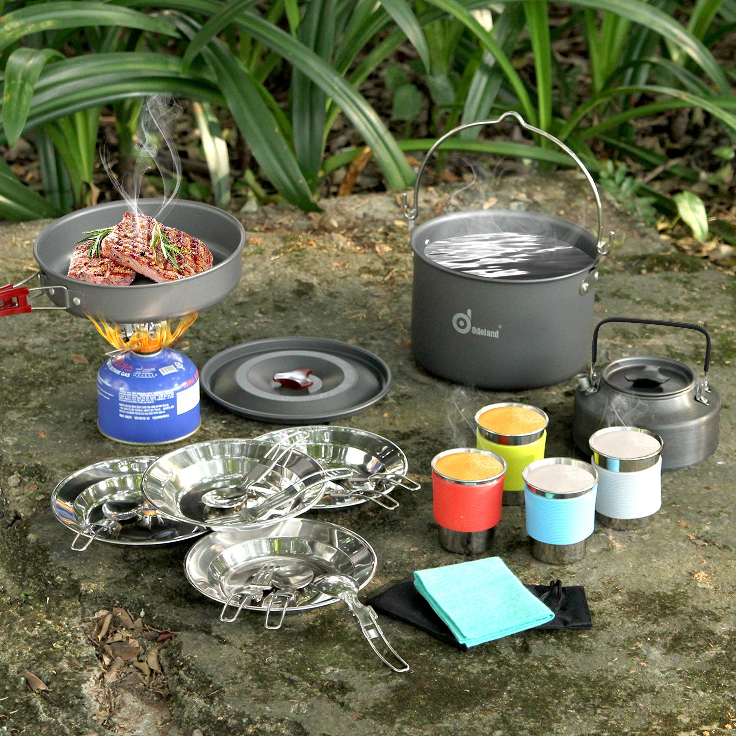 Odoland mesh bag keeps cookware organized and portable for trips.