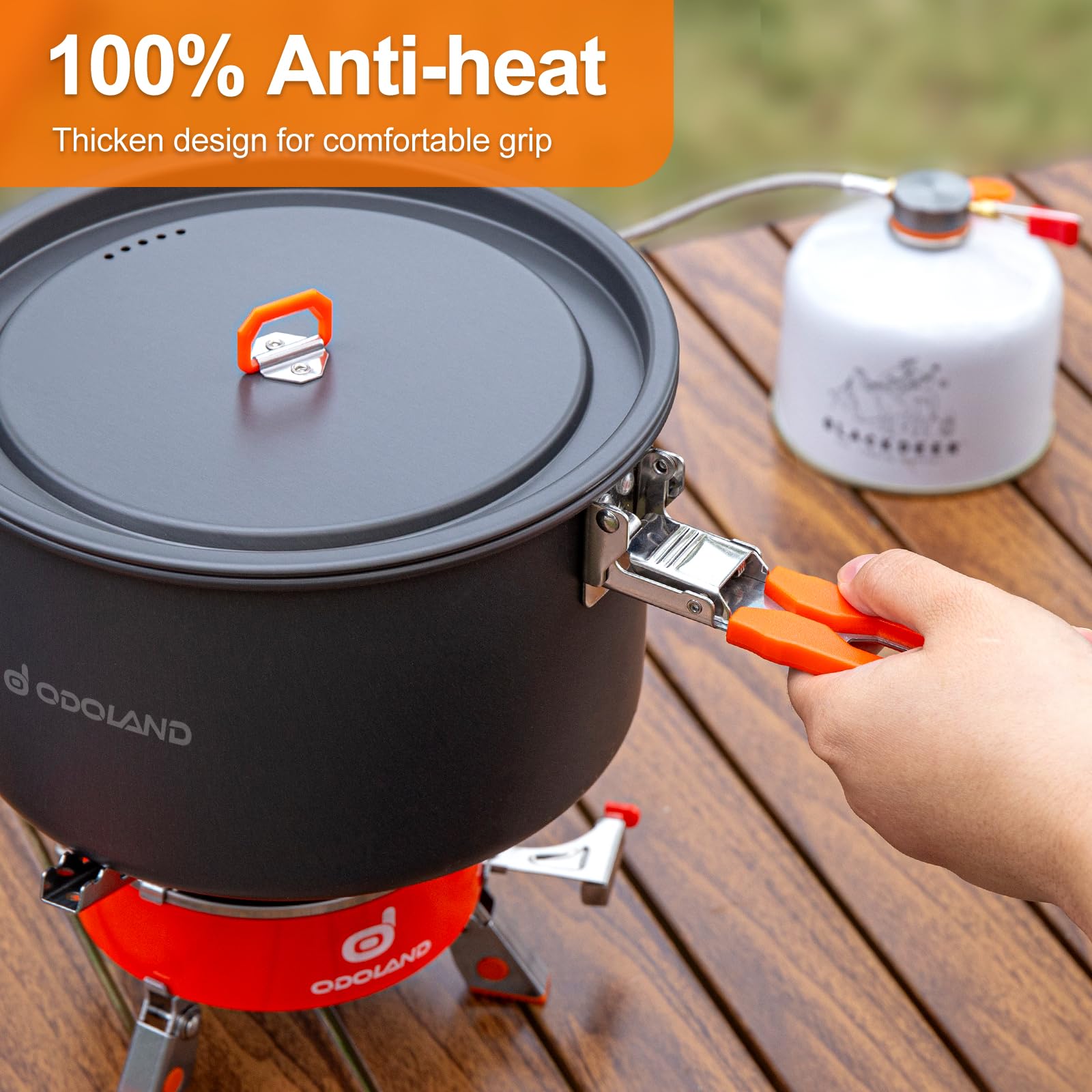 Odoland camping mess kit kettle highlights efficient heating for hot drinks in the wild.