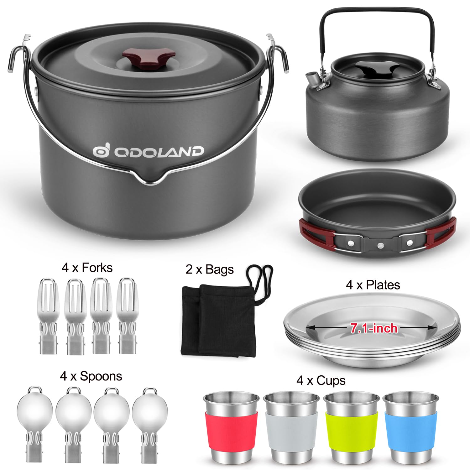 Odoland nonstick pan from the camping set for easy cleaning and quick heating on trails.