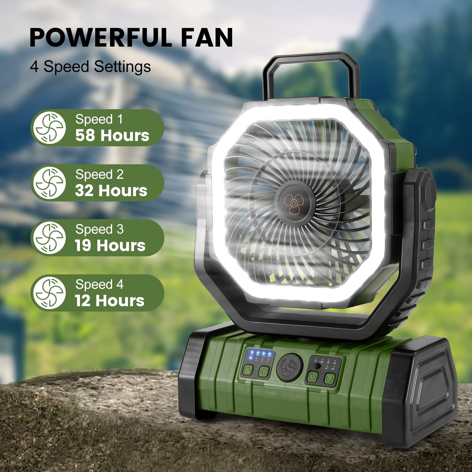 Odoland camping fan with 270 degree swivel head for precise airflow