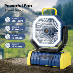 Odoland camping fan 90 degree 45 degree swing with 270 degree swivel for flexible airflow
