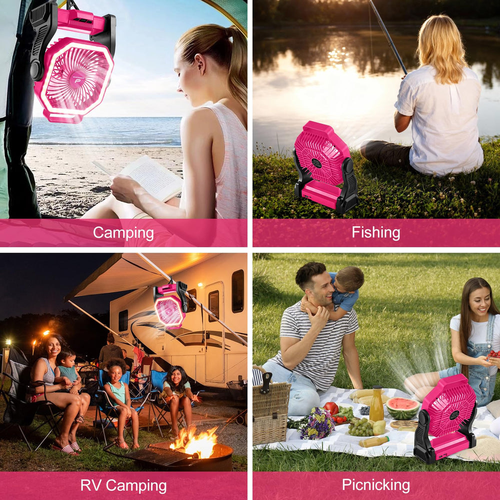 Odoland camping fan backpack ready packed image highlights portability.