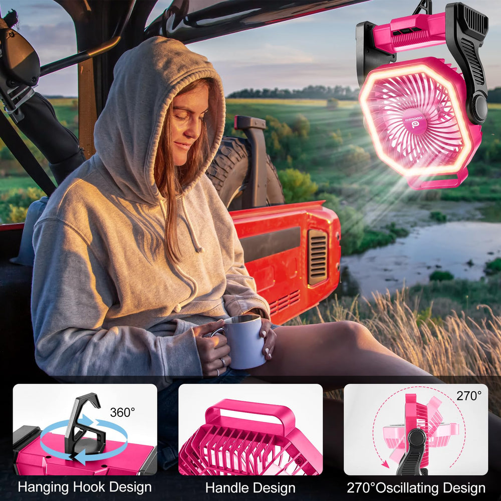 Odoland camping fan compact desk use and outdoor portability in one.