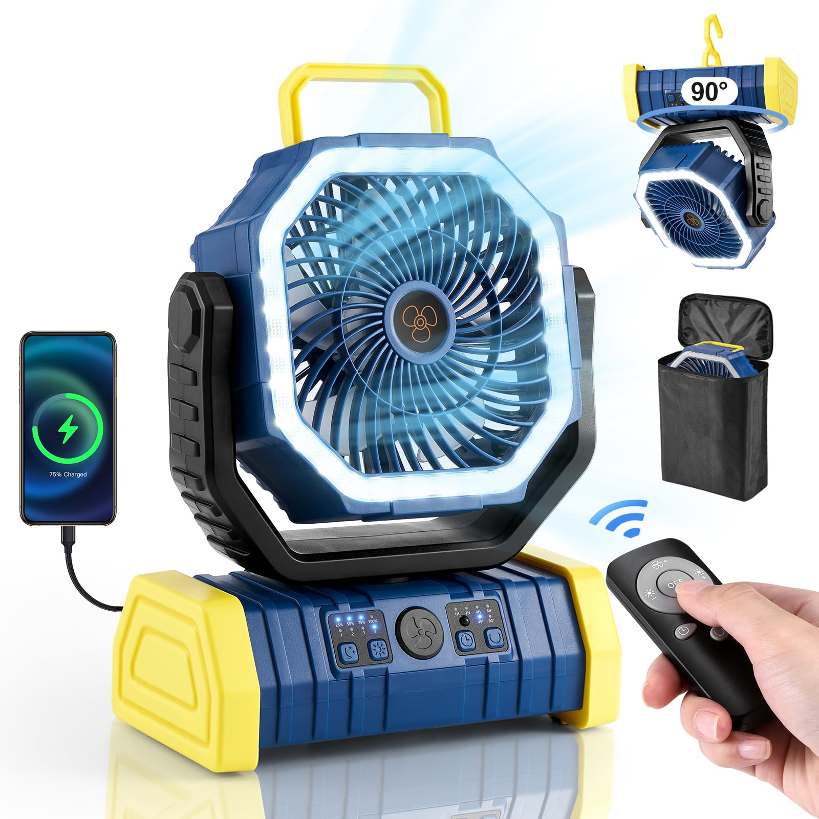 Odoland camping fan front view shows portable cooling on the go