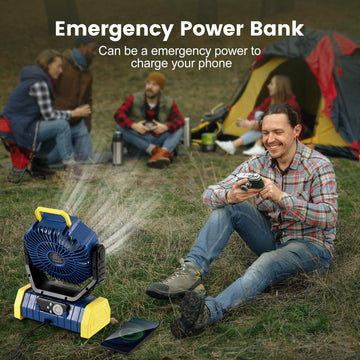 Odoland camping fan in tent setup for camping comfort and lighting