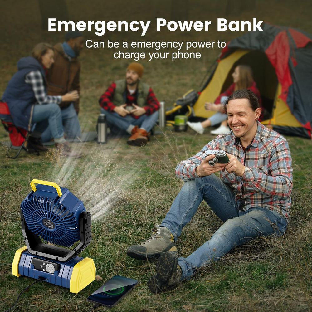 Odoland camping fan in tent setup for camping comfort and lighting