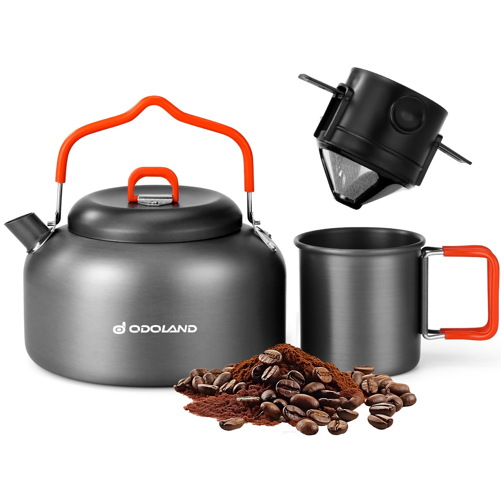 Odoland camping kettle 1.2L with durable hard anodized finish for quick boils.