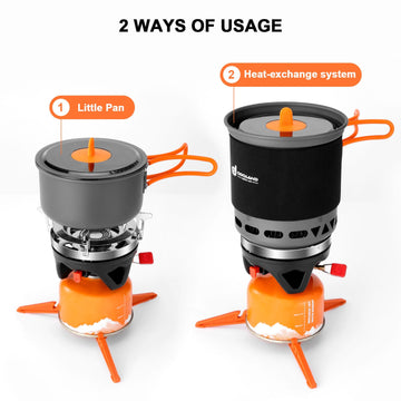 Odoland canister stabilizer keeps stove steady on uneven ground.