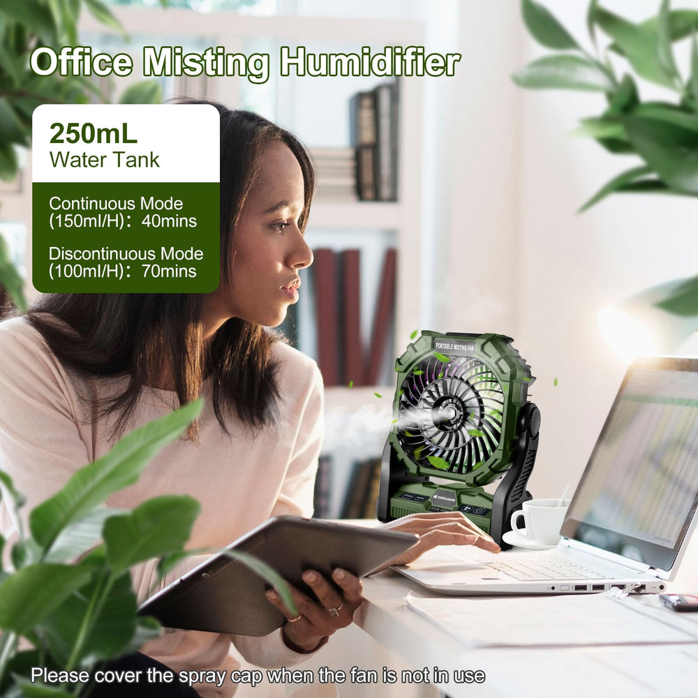 Odoland desk and camping fan blends standing and hanging configurations.