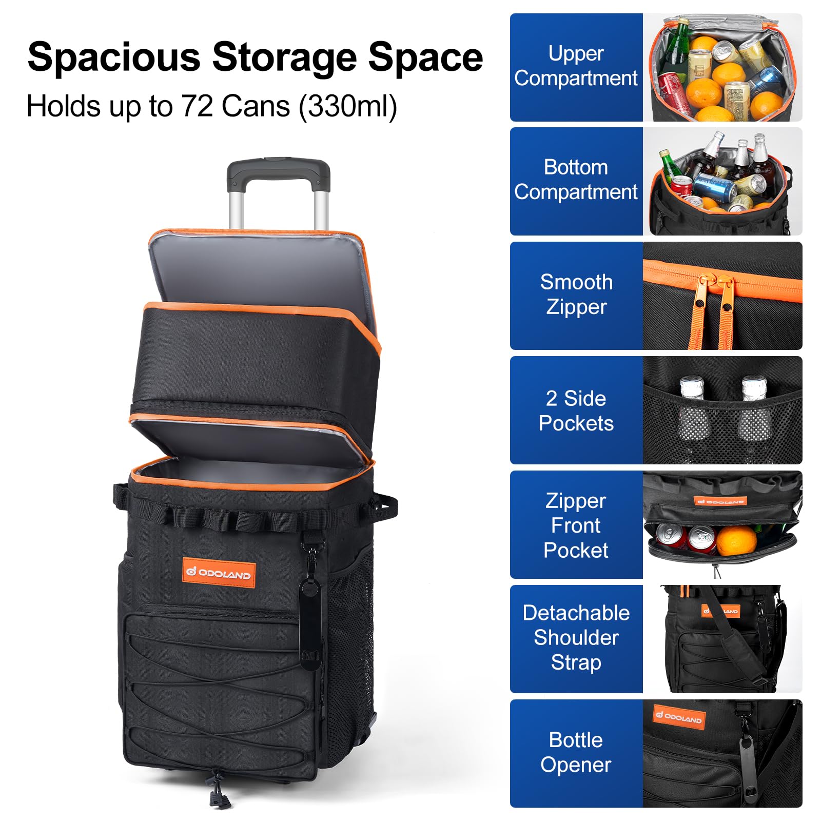 Odoland detachable soft cooler bag converts to standalone cooler.