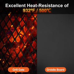 Odoland folding campfire grill shows extended cooking mesh area for family meals.