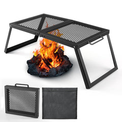 Odoland folding campfire grill with folded legs for compact storage and easy transport.