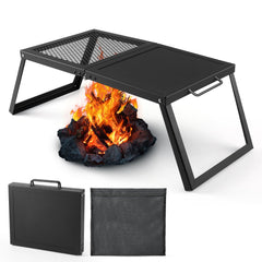 Odoland folding campfire grill with folding legs for compact storage and quick setup.