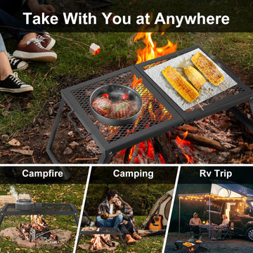 Odoland folding campfire grill ready for outdoor cooking in garden or campsite.