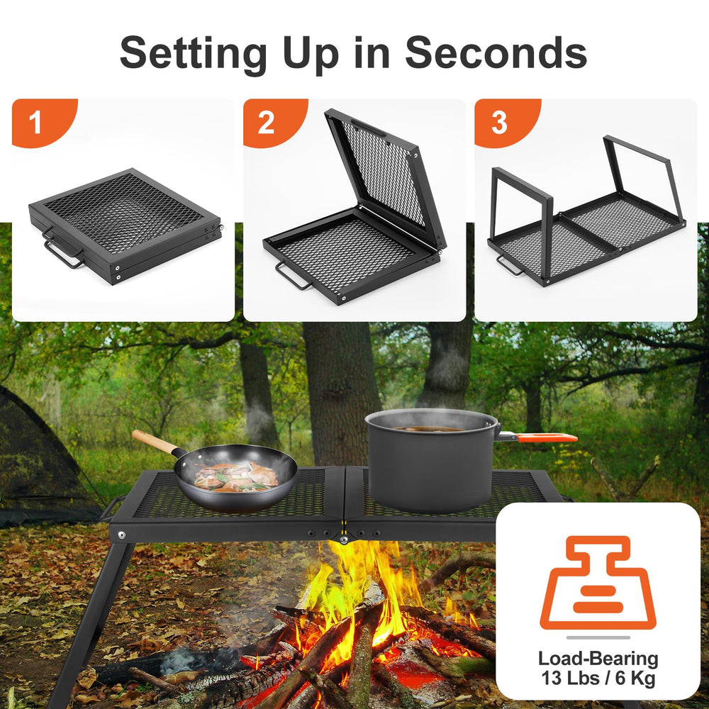 Odoland foldable grill rack demonstrates durable structure for long-lasting outdoor grilling.