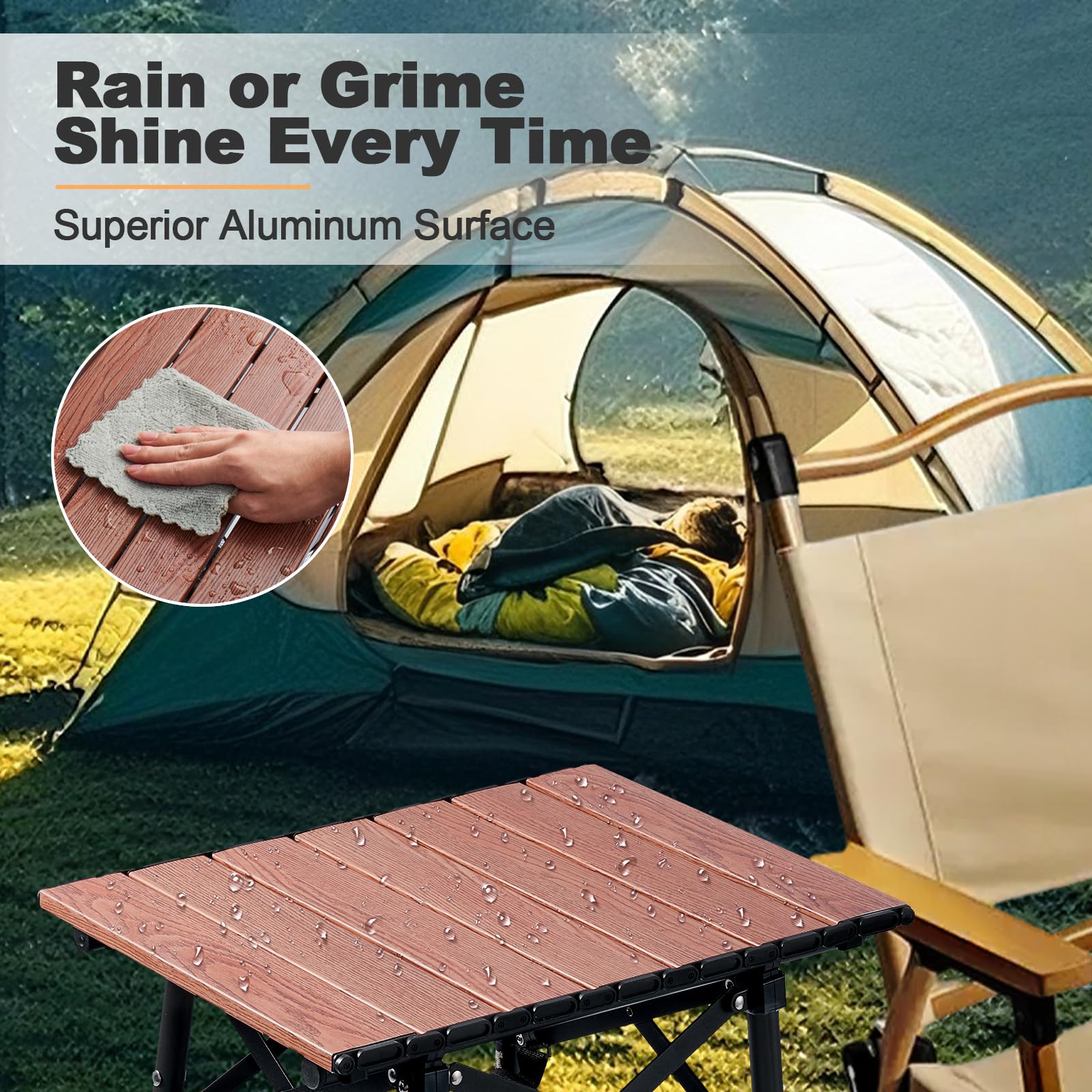 Odoland folding camping table anti-slip legs provide stable footing on grass or sand.
