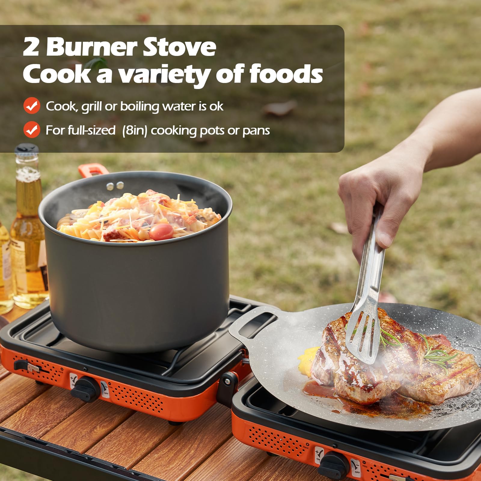 Odoland fits full-size 8-inch cookware for versatile outdoor meals.