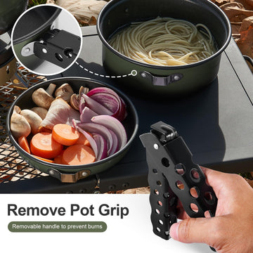 Odoland green camping cookware set built to withstand rugged outdoor use.
