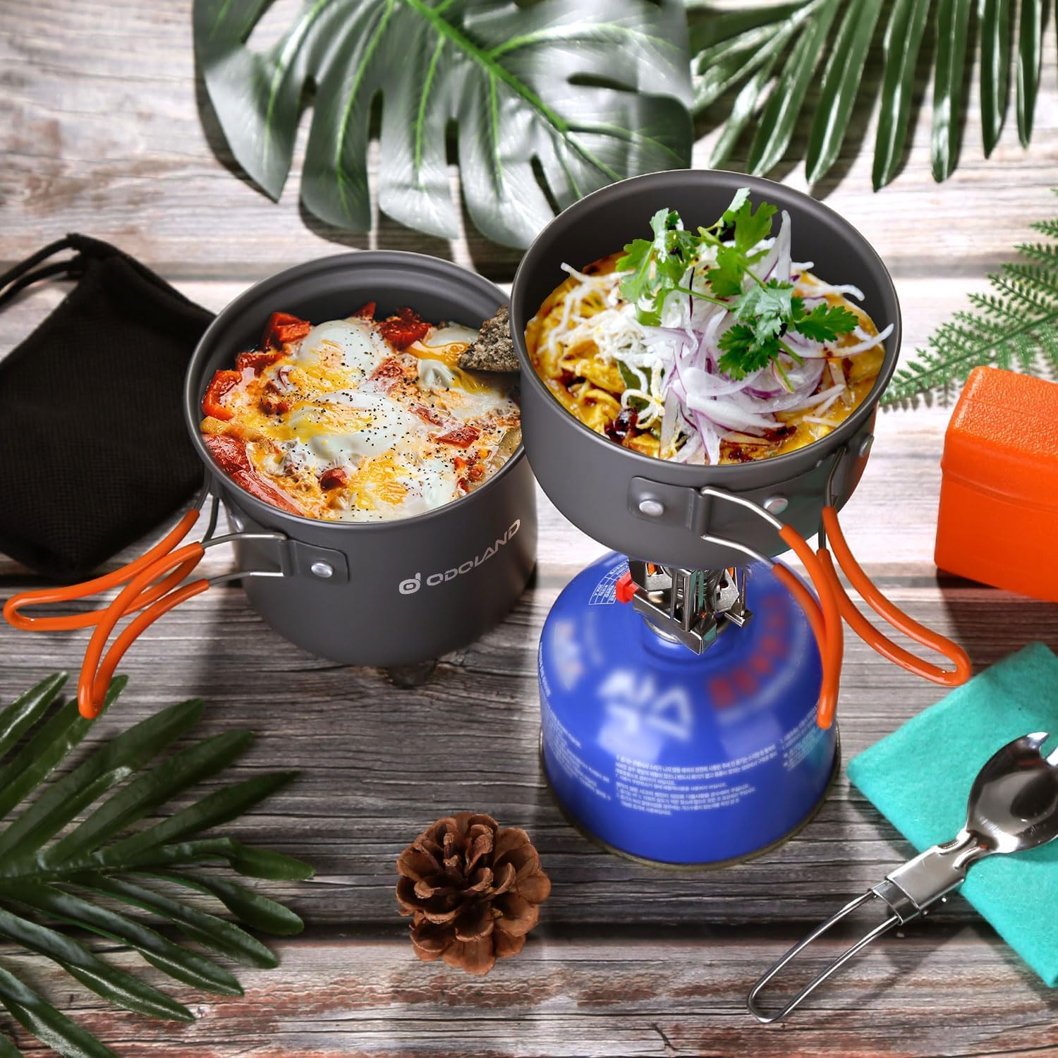 Odoland outdoor cookware kit ideal for camping, hiking, and picnics