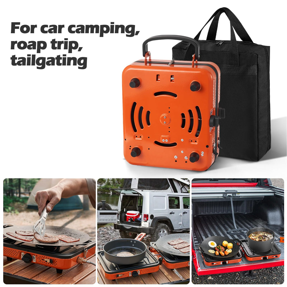 Odoland portable stove ready for camping, hiking, picnics and indoor use.