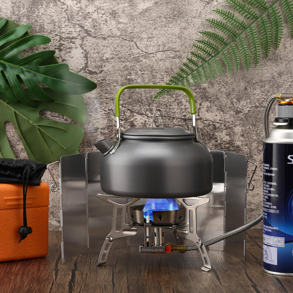 Odoland piezo-ignition camping stove ready for quick start during a camping trip