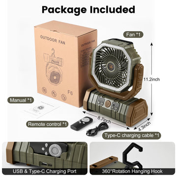 Odoland portable tent fan with hanging hook ready for easy tent mounting.
