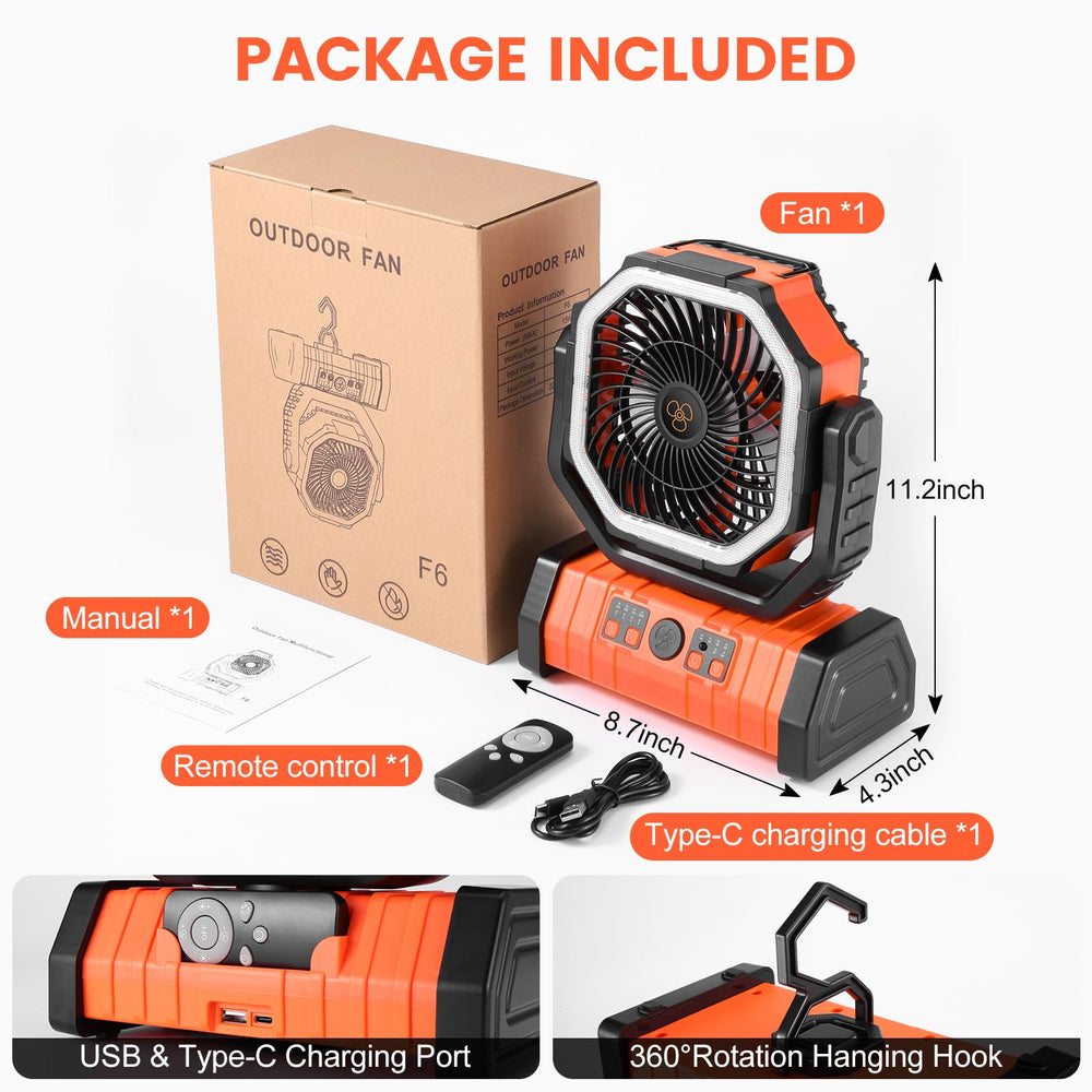 Odoland camping fan with remote control for easy adjustments
