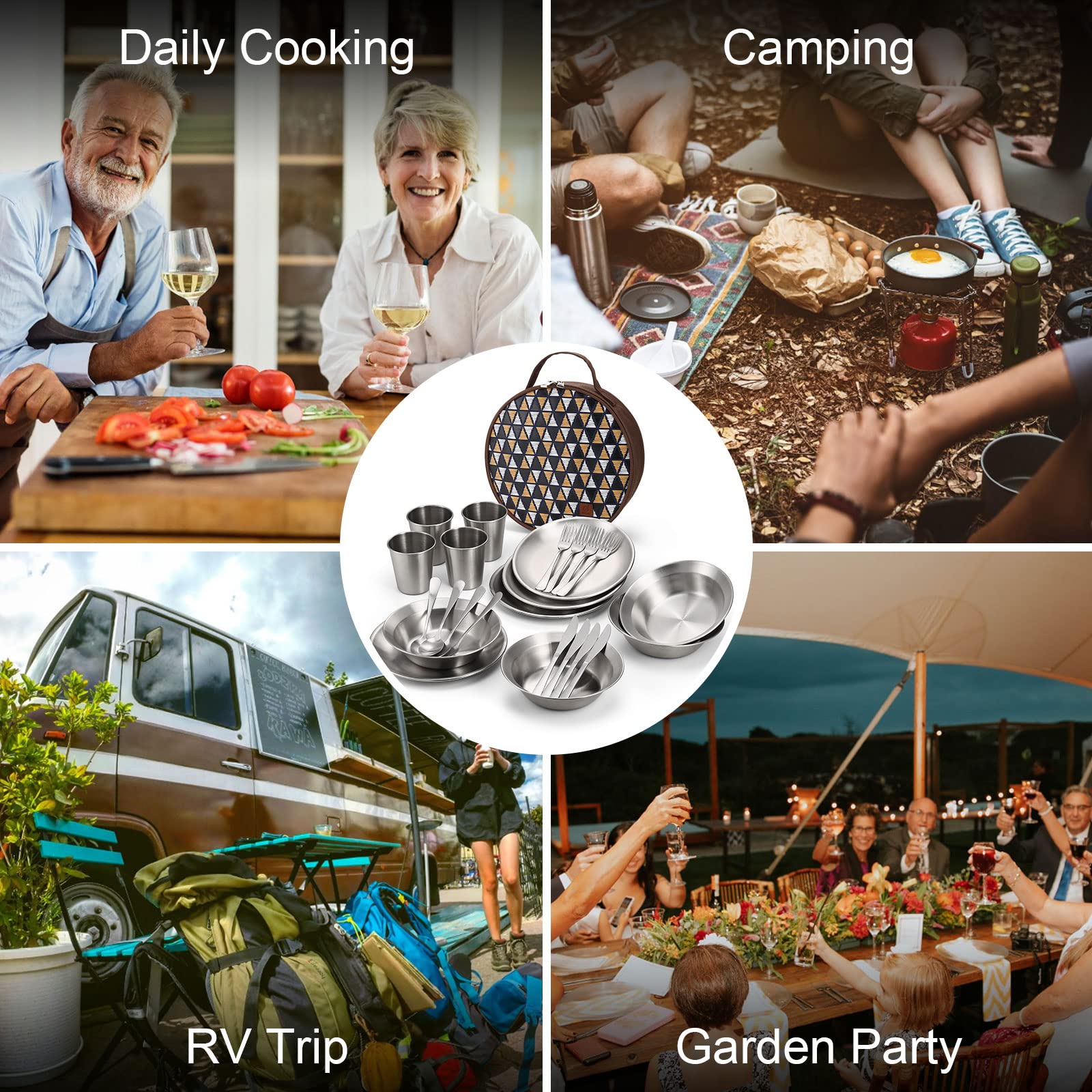Family dining outdoors with Odoland camping mess kit