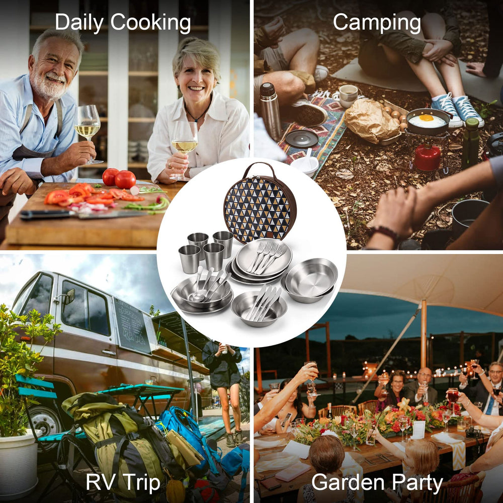 Family dining outdoors with Odoland camping mess kit