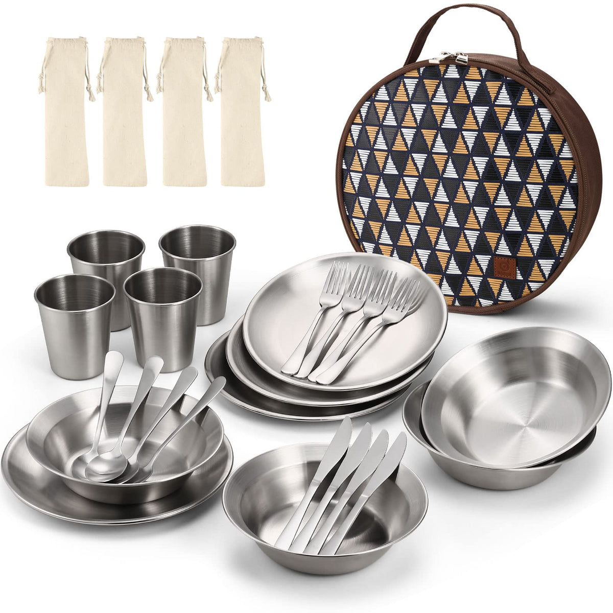 Odoland stainless steel camping mess kit plates for sturdy family meals outdoors