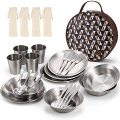 Odoland stainless steel camping mess kit plates for sturdy family meals outdoors