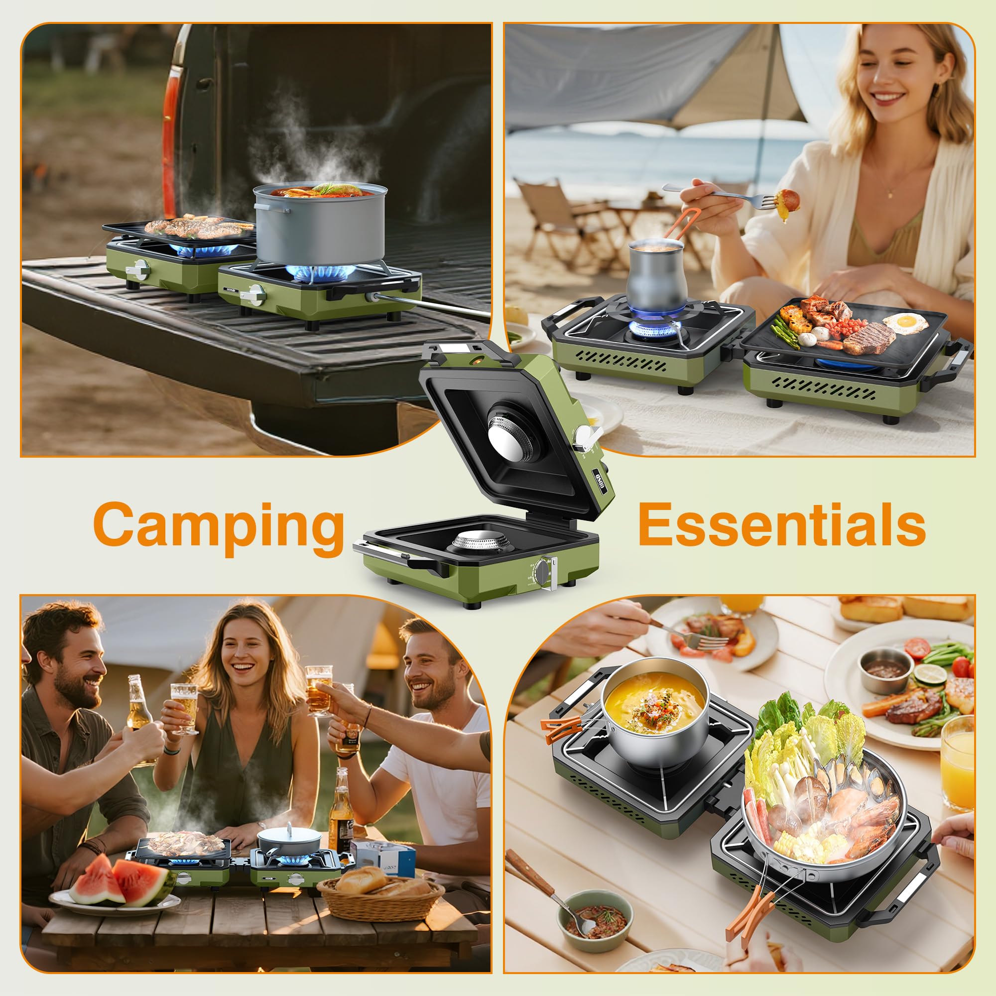 ODSD green portable stove ideal for lakeside cooking and tailgating